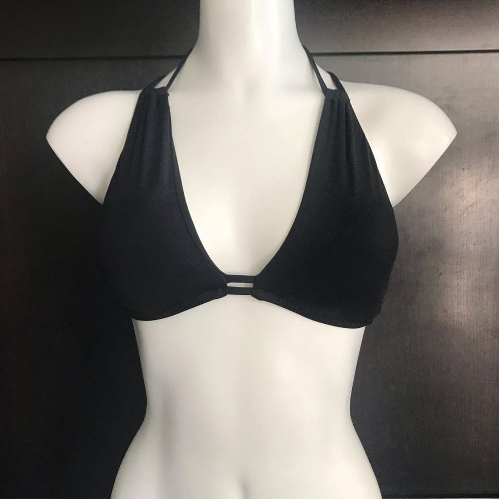 Becca Solid Black Strappy Triangle Bikini Top - image 1